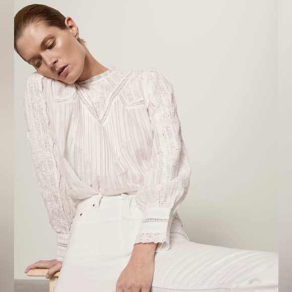 Zara Tops Zara Embroidered Blouse White High Neck Dainty Medium